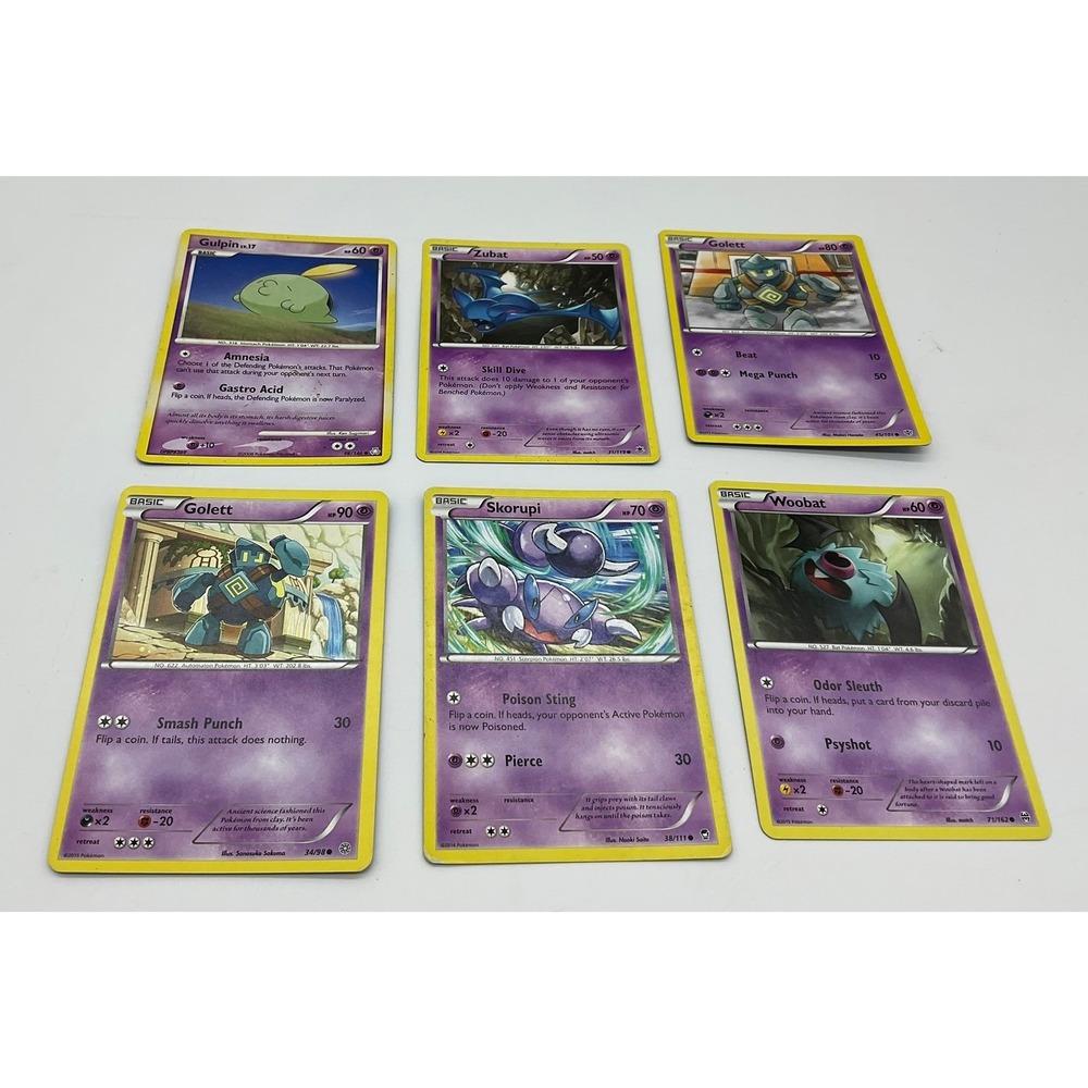 Pokemon Card Lot Psychic Type Zubat Golett Skorupi Woobat Gulpin TCG Bundle